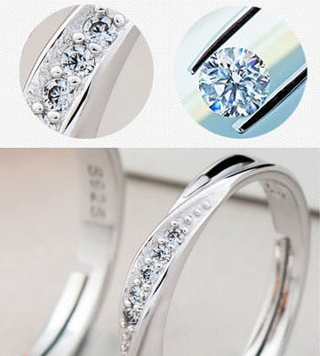 S925 Sterling Silver Concave-convex CZ Diamond Wedding Engagement Ring (Ladies)