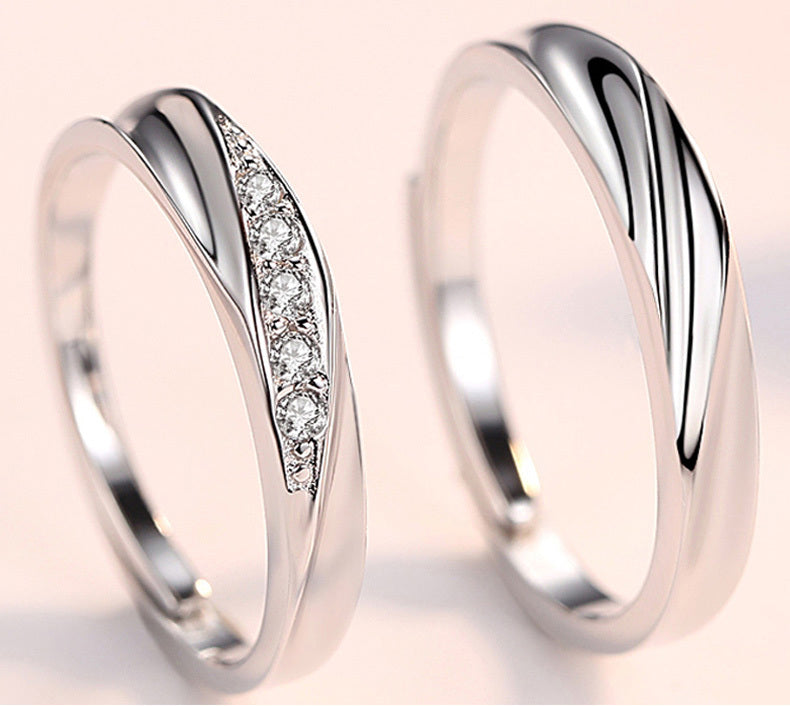 2PC Set S925 Sterling Silver Soft Curves Wedding Rings (Couple Collection)