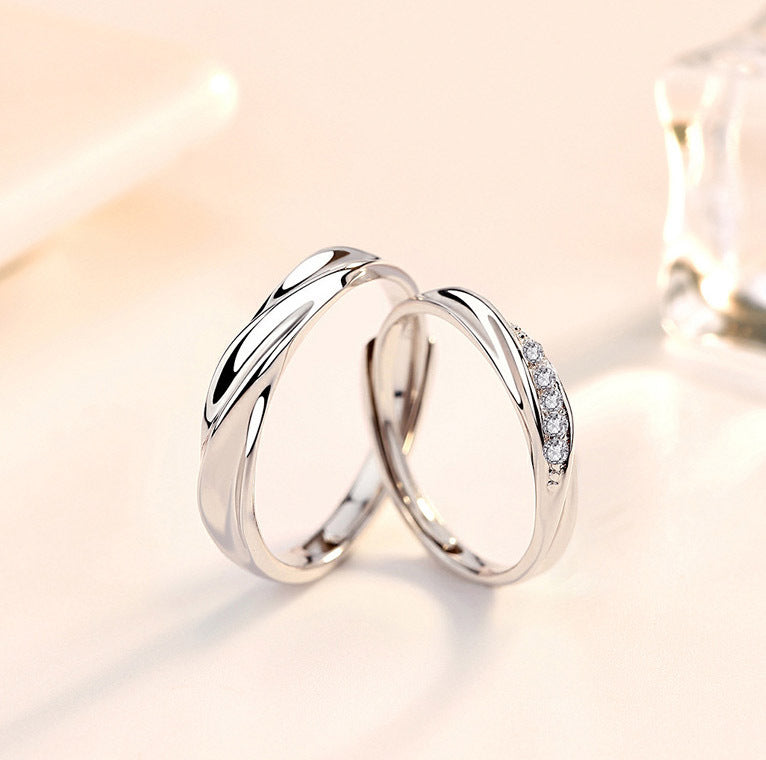 2PC Set S925 Sterling Silver Soft Curves Wedding Rings (Couple Collection)