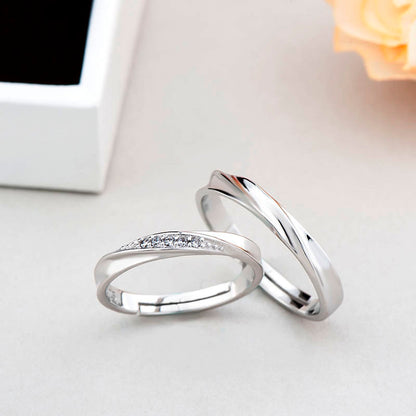 2PC Set S925 Sterling Silver Soft Curves Wedding Rings (Couple Collection)