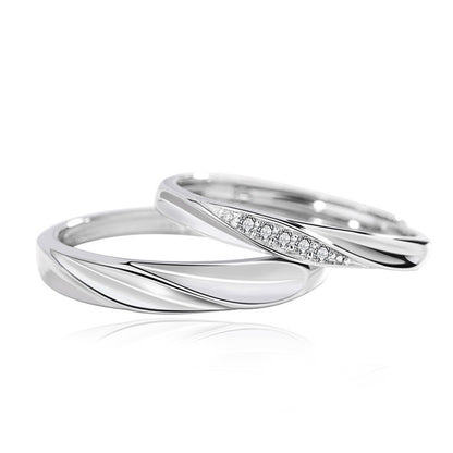 2PC Set S925 Sterling Silver Soft Curves Wedding Rings (Couple Collection)