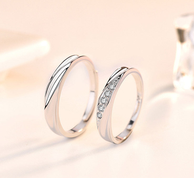 2PC Set S925 Sterling Silver Soft Curves Wedding Rings (Couple Collection)