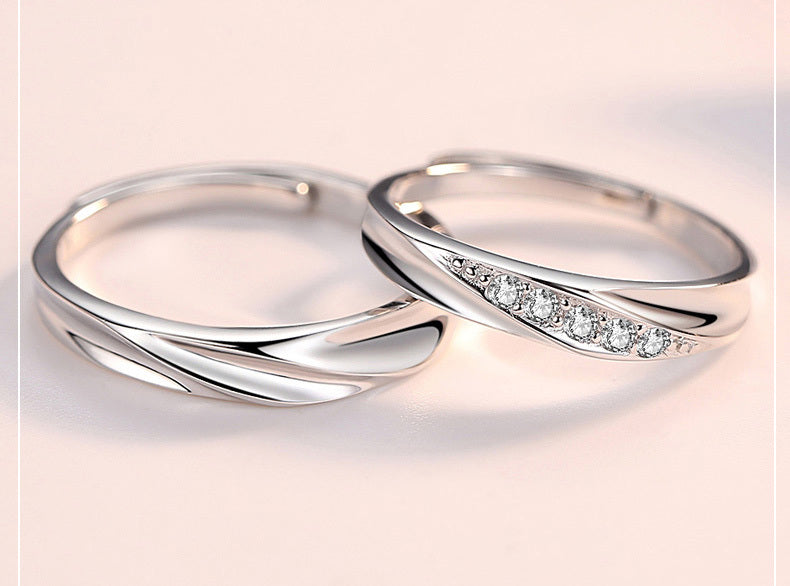 2PC Set S925 Sterling Silver Soft Curves Wedding Rings (Couple Collection)