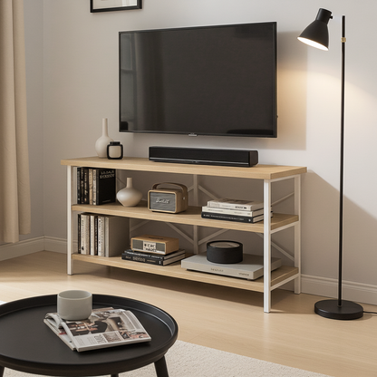 Serenity Industrial Console Table Bookcase TV Stand Storage Shelf Unit (Coastal Oak)