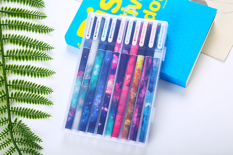 10 Pack Galaxy Colourful Gel Ballpoint Pens Set