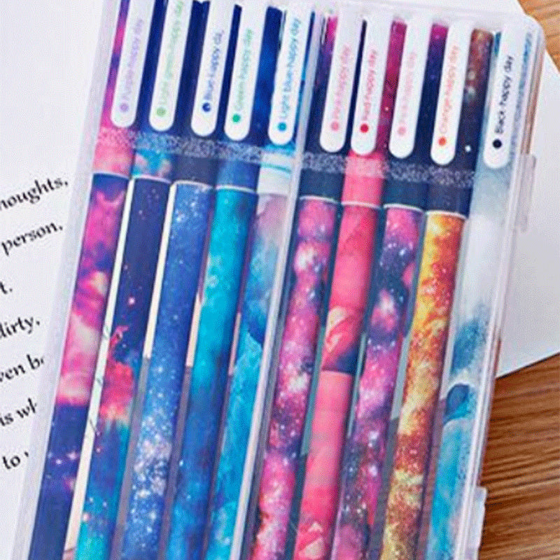 10 Pack Galaxy Colourful Gel Ballpoint Pens Set