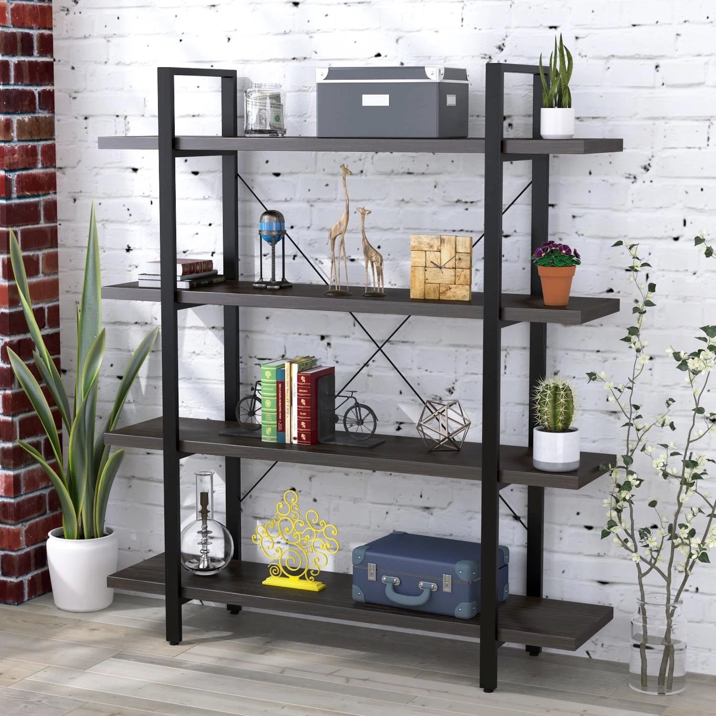 Envision 4-Tier Bookcase Storage Shelf Organizer (Black)