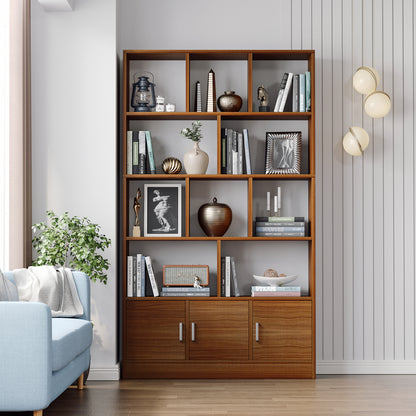 Alpha 10-Shelf 3-Door Wardrobe Cupboard Bookshelf Cabinet (Walnut)