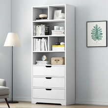 Luna 1.8m Tall Shelf Cupboard Bookshelf Wardrobe with Drawers (White)
