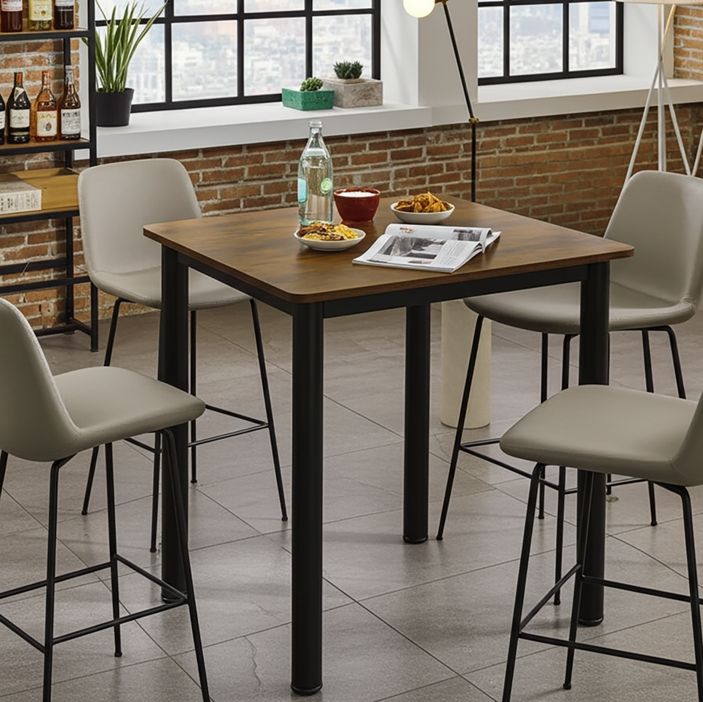 Foundry Industrial Rustic Wood & Metal Square Bar Dining Table