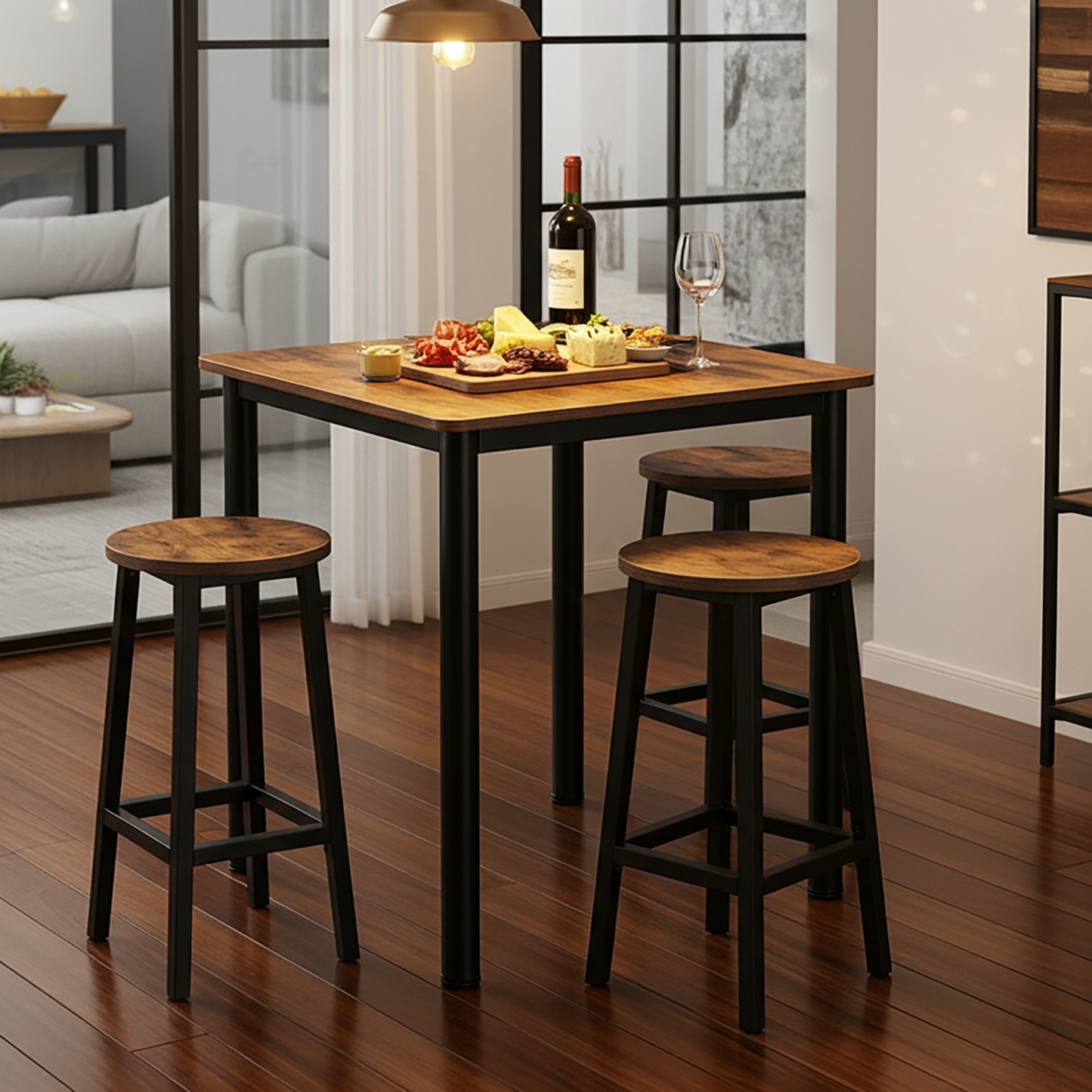 Foundry Industrial Rustic Wood & Metal Square Bar Dining Table