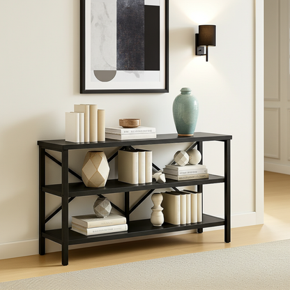 Serenity Industrial Console Table Bookcase TV Stand Storage Shelf Unit (Black)