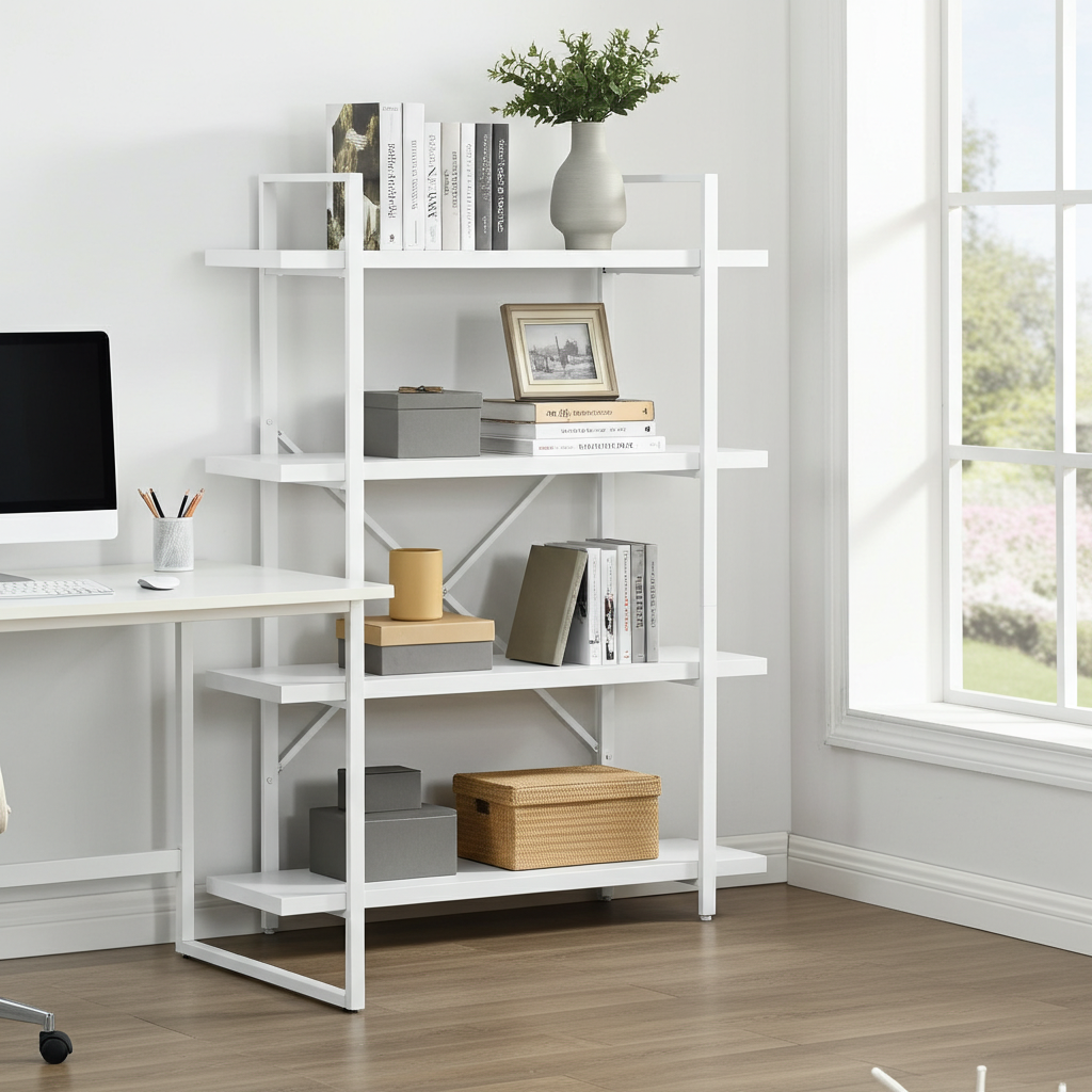 Envision 4-Tier Bookcase Storage Shelf Organizer (White)