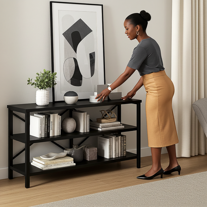 Serenity Industrial Console Table Bookcase TV Stand Storage Shelf Unit (Black)