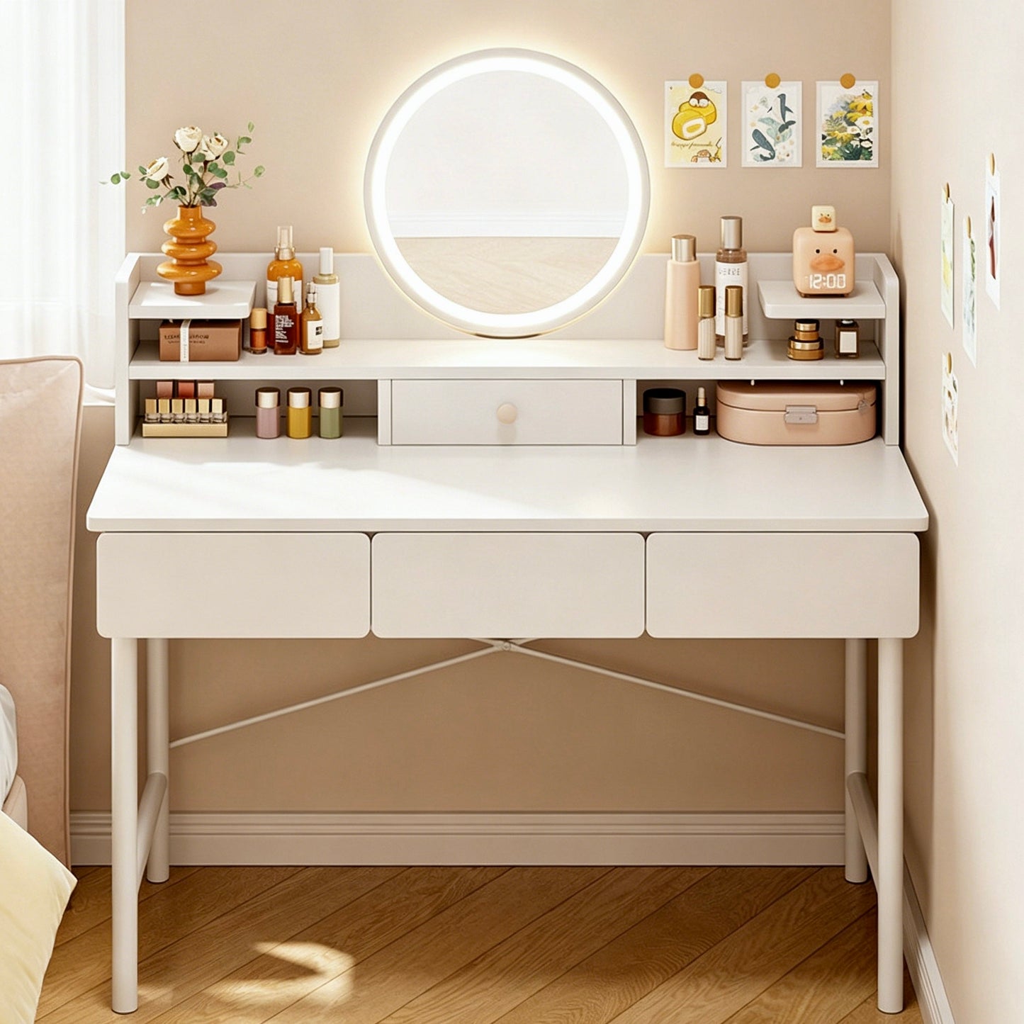 Luxe LED Large White Makeup Vanity Dressing Table Mirror Drawers Shelves