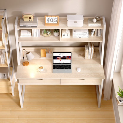 Enterprise Large Computer Desk Workstation with Shelves & Drawers (White Oak)