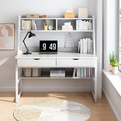 Enterprise Large Computer Desk Workstation with Shelves & Drawers (White)