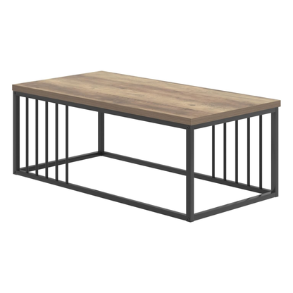 Urban Industrial Modern Wood and Metal Coffee Table Rustic Oak