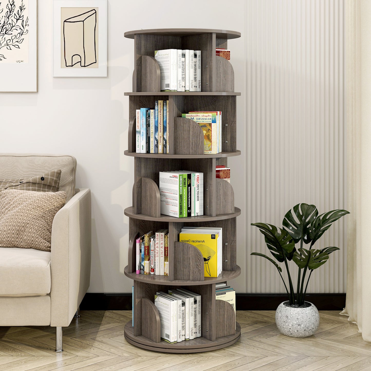 Sanctuary 360-degree Rotating 5 Tier Display Shelf Bookcase Organiser (Rustic Grey)