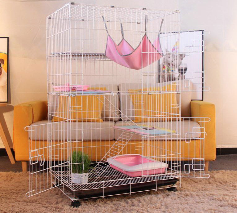 Large 4 Tier Pet Cat Bird Cage Playpen (White)