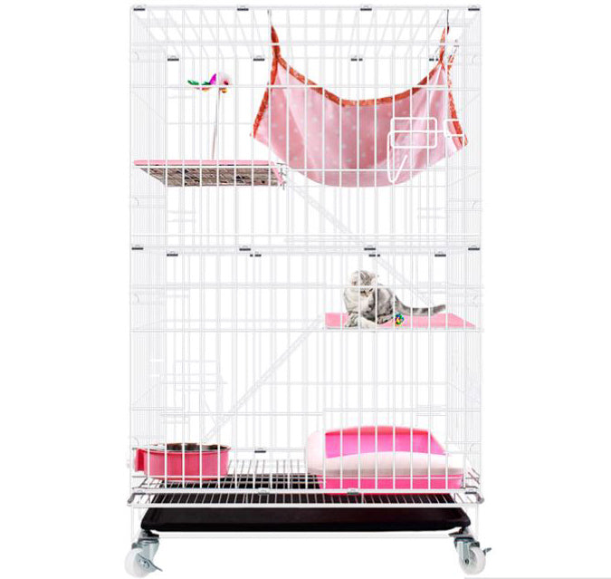 Large 4 Tier Pet Cat Bird Cage Playpen (White)