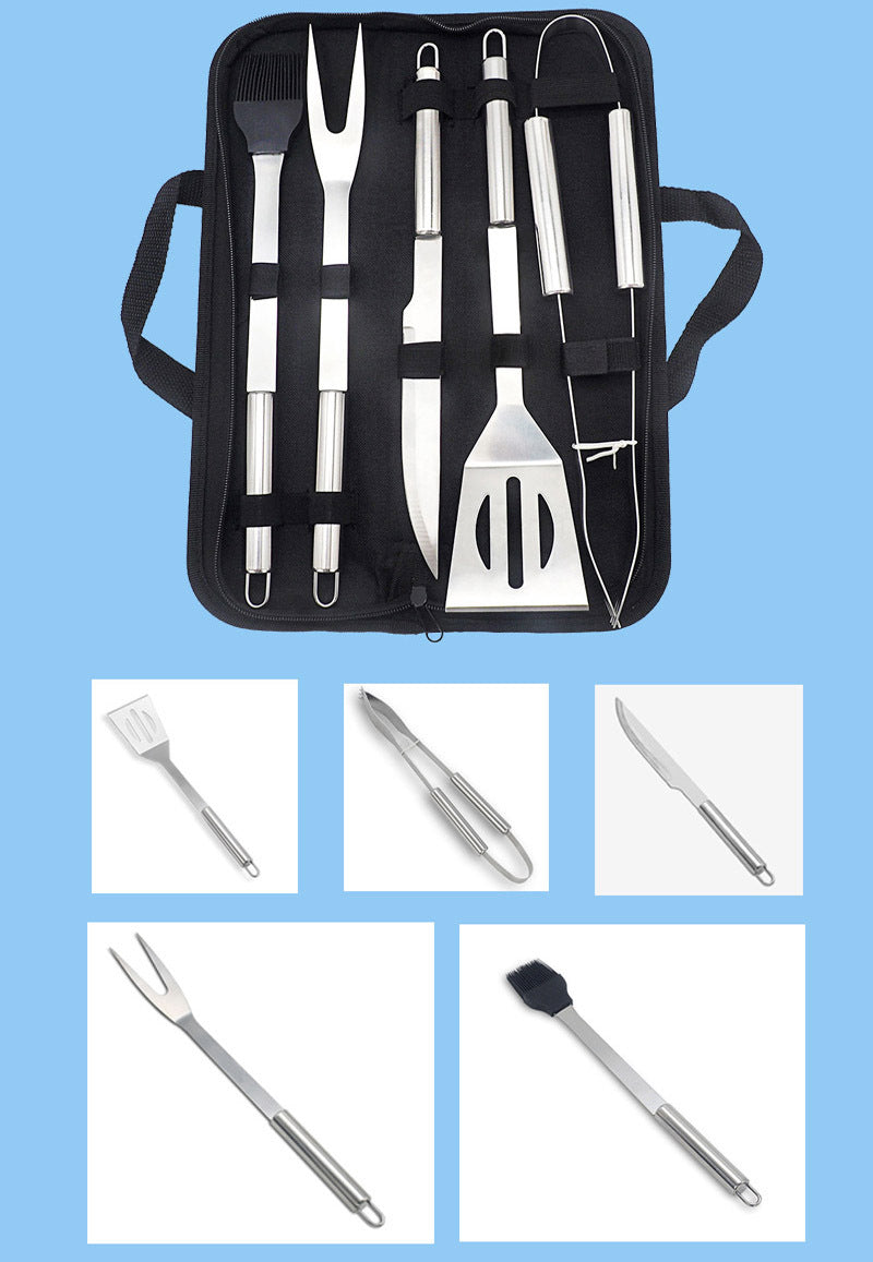 6PC BBQ Kit Stainless Steel Kitchen Cooking Barbecue Utensil Set with Bag