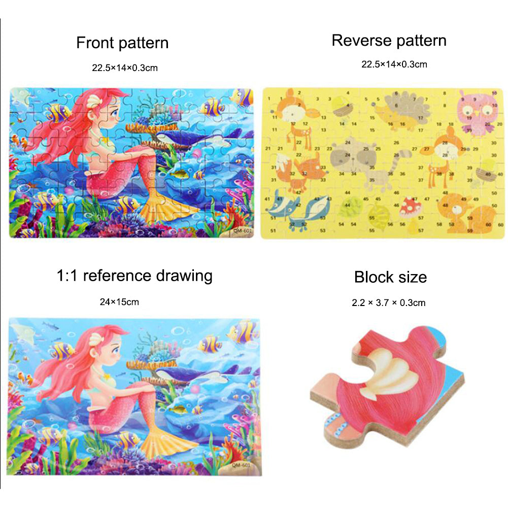 60PCS Wooden Jigsaw Puzzle Kids Educational Toy (Mermaid)