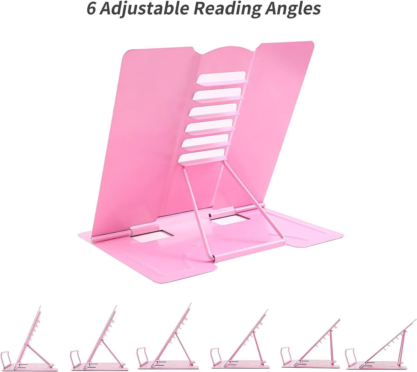 Adjustable Book Stand Portable Reading Rest Metal Holder (Pink)