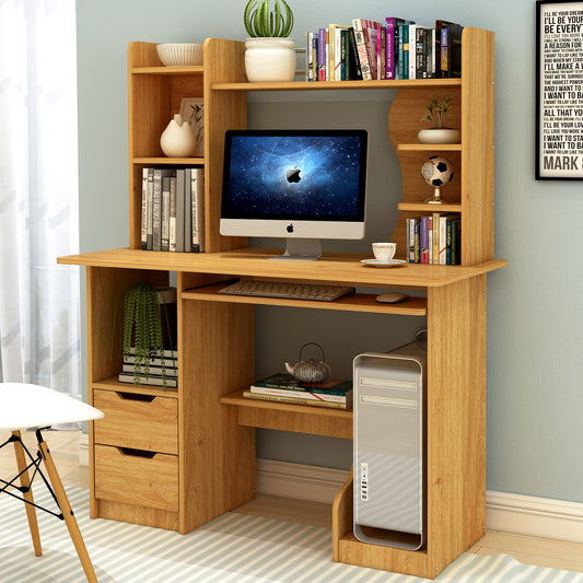 Expert Computer Desk Workstation with Shelf & Cabinet (Oak)