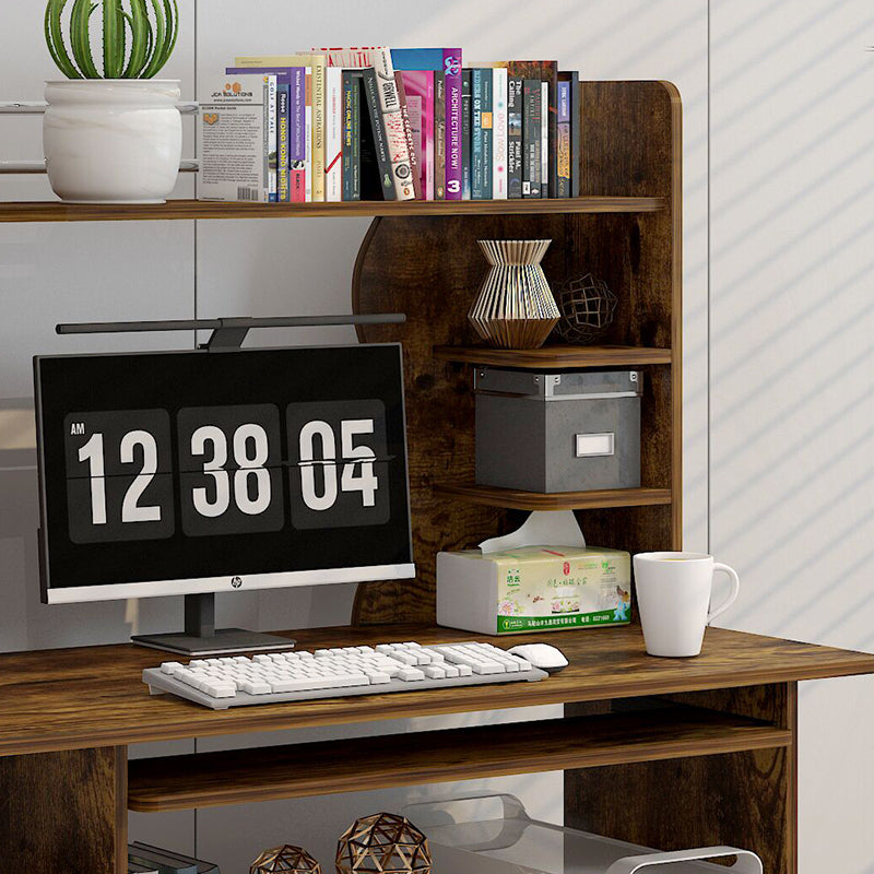 Expert Computer Desk Workstation with Shelf & Cabinet (Rustic Wood)