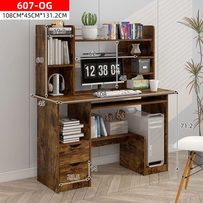 Expert Computer Desk Workstation with Shelf & Cabinet (Rustic Wood)