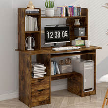 Expert Computer Desk Workstation with Shelf & Cabinet (Rustic Wood)