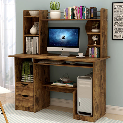 Expert Computer Desk Workstation with Shelf & Cabinet (Rustic Wood)