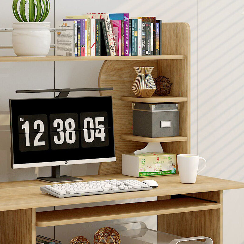 Expert Computer Desk Workstation with Shelf & Cabinet (Oak)
