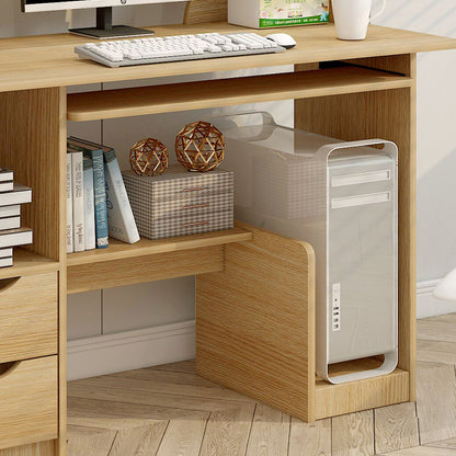 Expert Computer Desk Workstation with Shelf & Cabinet (Oak)