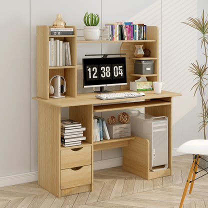 Expert Computer Desk Workstation with Shelf & Cabinet (Oak)