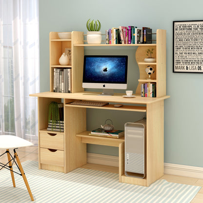 Expert Computer Desk Workstation with Shelf & Cabinet (Oak)