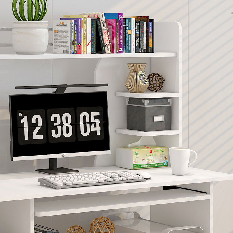 Expert Computer Desk Workstation with Shelf & Cabinet (White)