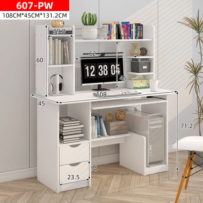 Expert Computer Desk Workstation with Shelf & Cabinet (White)