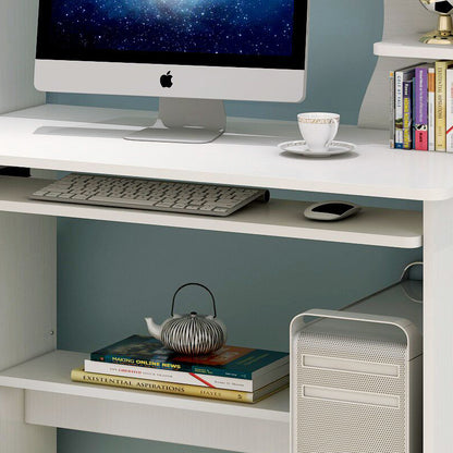 Expert Computer Desk Workstation with Shelf & Cabinet (White)