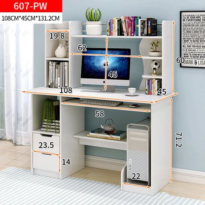 Expert Computer Desk Workstation with Shelf & Cabinet (White)