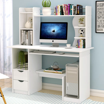 Expert Computer Desk Workstation with Shelf & Cabinet (White)