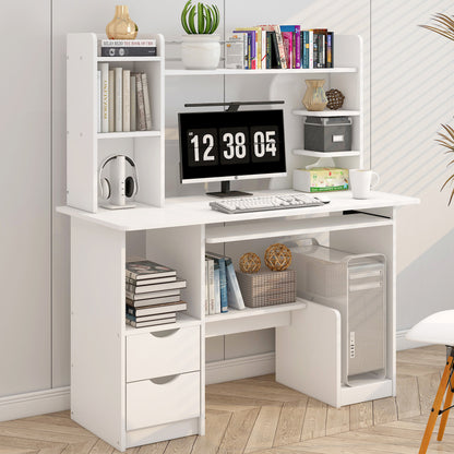 Expert Computer Desk Workstation with Shelf & Cabinet (White)