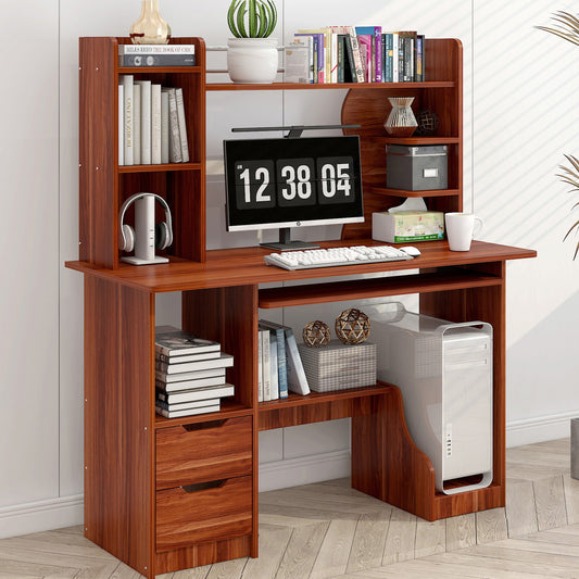 Expert Computer Desk Workstation with Shelf & Cabinet (Walnut)