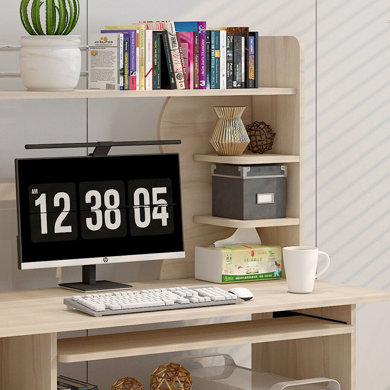 Expert Computer Desk Workstation with Shelf & Cabinet  (White Oak)
