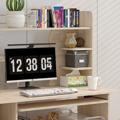 Expert Computer Desk Workstation with Shelf & Cabinet  (White Oak)