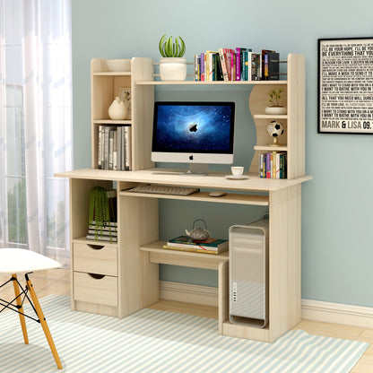 Expert Computer Desk Workstation with Shelf & Cabinet  (White Oak)