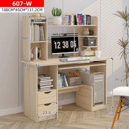 Expert Computer Desk Workstation with Shelf & Cabinet  (White Oak)