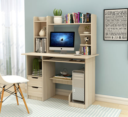 Expert Computer Desk Workstation with Shelf & Cabinet  (White Oak)