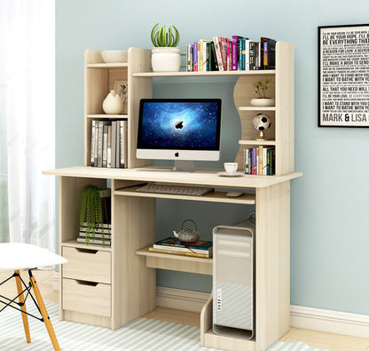 Expert Computer Desk Workstation with Shelf & Cabinet  (White Oak)